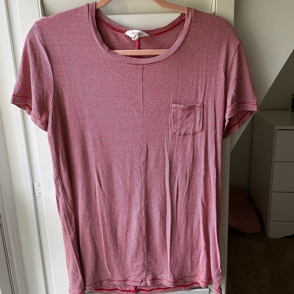Athleta Striped Short Sleeve Pocket Tee Shirt
